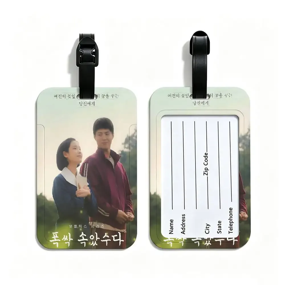étiquette de bagage en pvc "when life gives you tangerines" de korean tv avec carte d'information et étiquette anti-perte pour valise, sac à dos, voyage