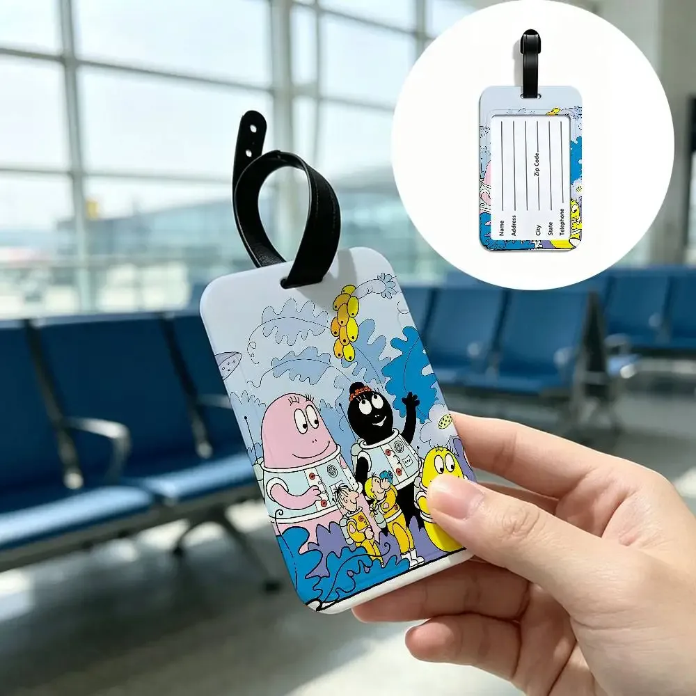 carte d'information imperméable pour enfants, barbapapa, étiquette de bagage en pvc, identificateur anti-perte pour valise, sac à main