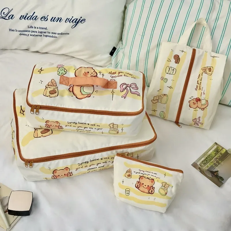 sacs de rangement de voyage pour femmes, dessin animé mignon, pour vêtements, sacs à main légers et portables pour dames, grande capacité, sac à cosmétiques de lavage pour filles