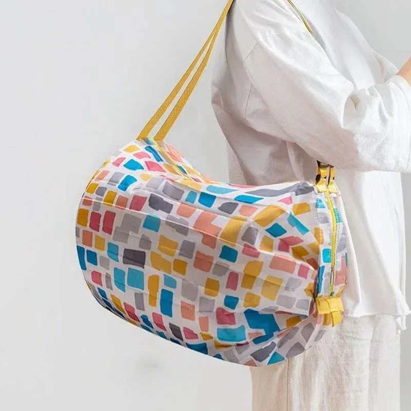 sac de shopping pliable pour femmes, fourre-tout de grande capacité, organisateurs de voyage en nylon, sacs de shopping portables à fermeture éclair pour marché