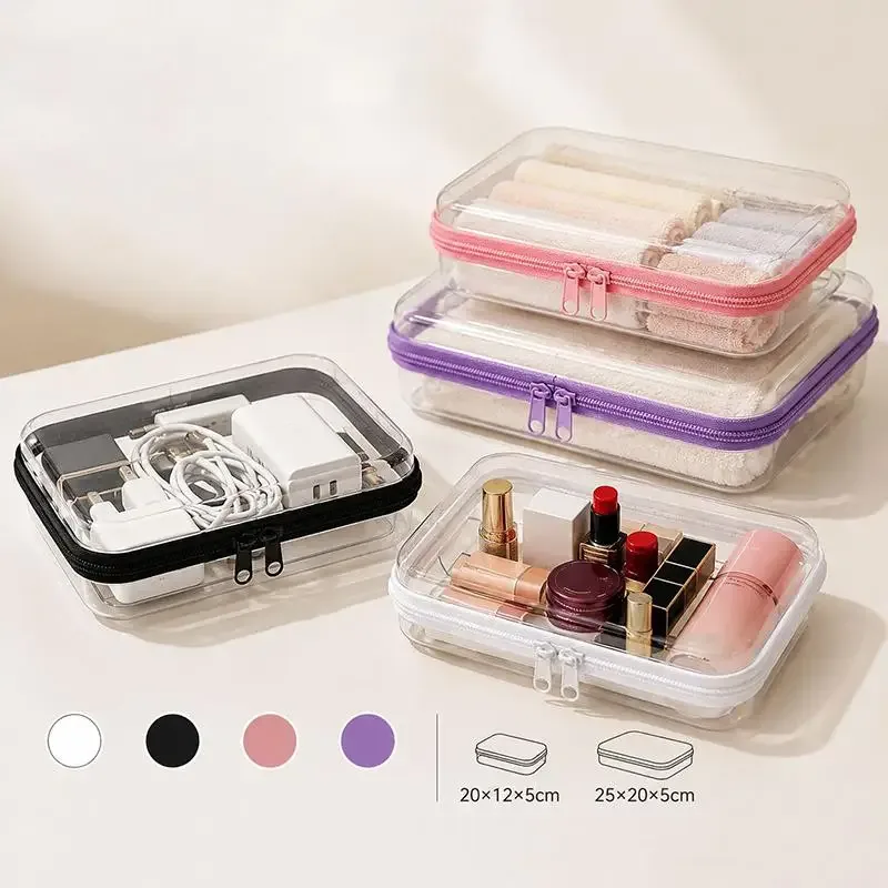 pochette cosmétique transparente à fermeture éclair, étanche, rigide, portable, pour usage quotidien, organiseur de produits de toilette de voyage