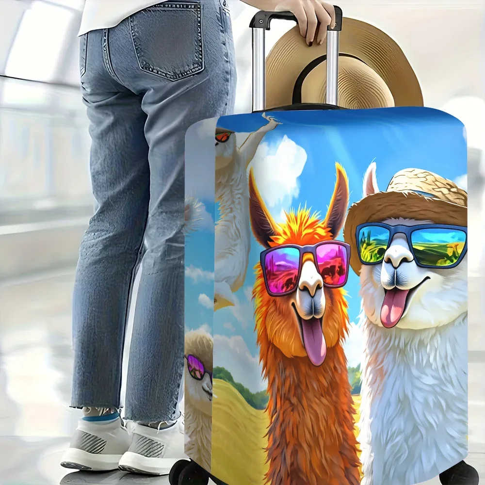 1 housse de bagage à imprimé alpaga joyeux pour bagages de tailles 18-32 ; accessoire de voyage anti-poussière et extensible avec un orange vibrant