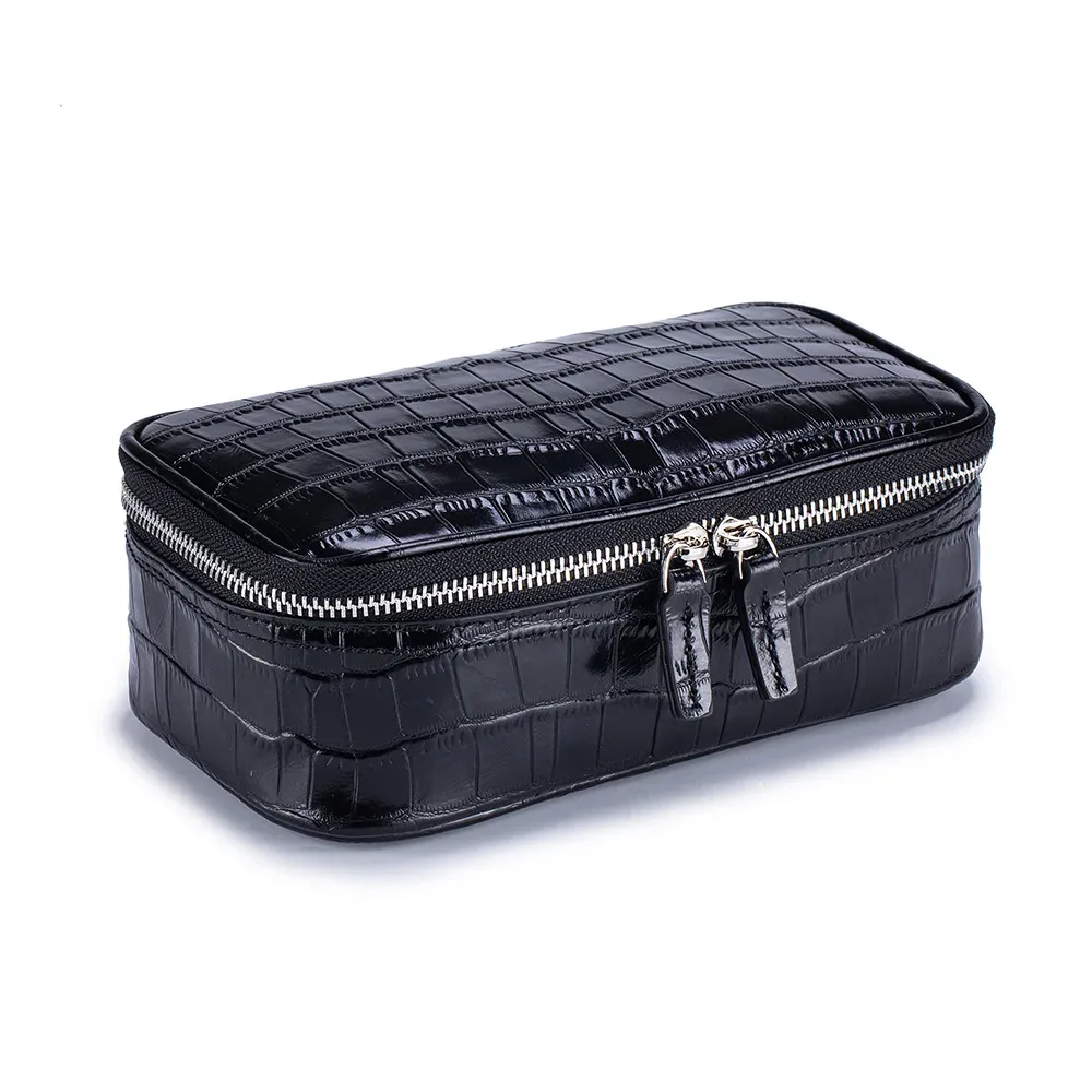 trousse à cosmétiques en cuir véritable à motif d'alligator, trousse de maquillage imperméable en cuir de vache, trousse de toilette de voyage pour dames