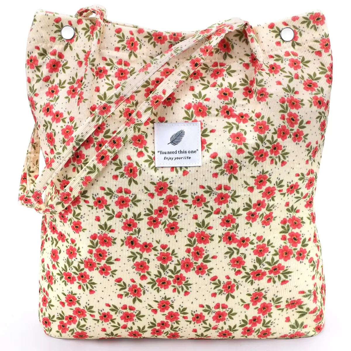 sac fourre-tout en velours côtelé, fourre-tout mignon pour femmes, sac à bandoulière avec poche intérieure pour le travail, la plage, les voyages et le shopping, l'épicerie