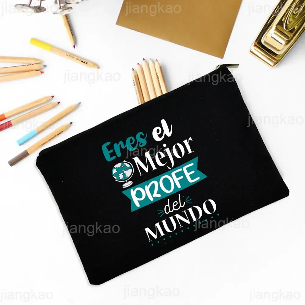 sac à crayons imprimé espagnol, meilleur professeur dans le mot, école, fournitures de papeterie, sacs de rangement, trousse de maquillage de voyage, poudre de toilette, cadeaux