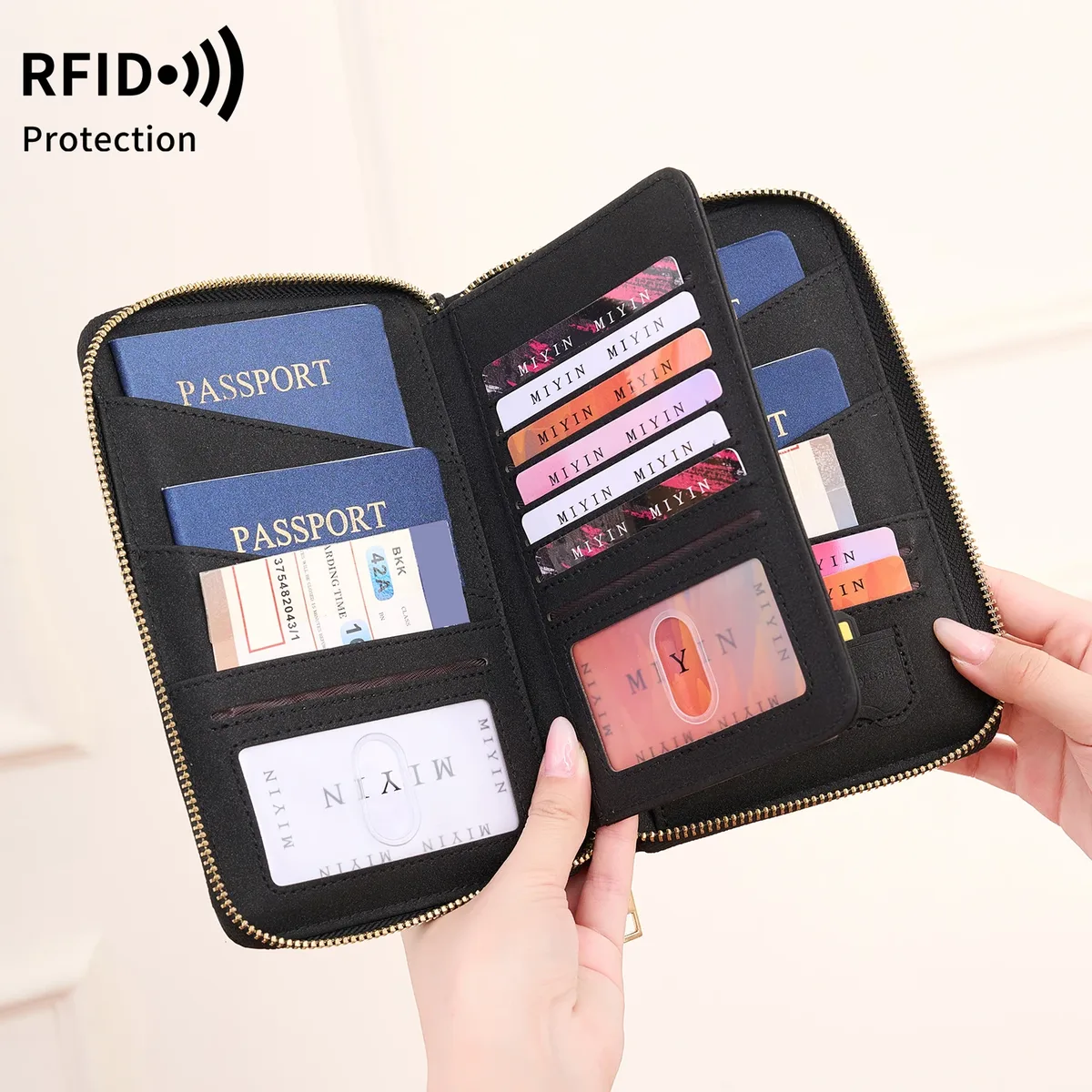 porte-passeport rfid miyin en cuir pu, indispensable pour les voyages en famille, pour cartes de crédit, billets et documents, unisexe