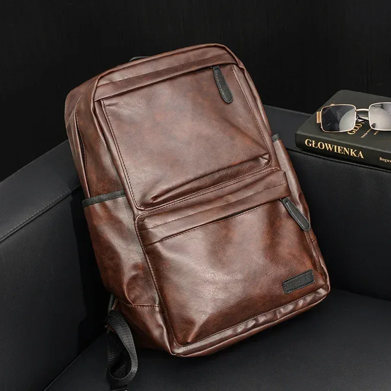sac à dos rétro en cuir pu souple pour hommes, sac d'ordinateur, sac de voyage, de camping, de mode, pour étudiants, sacs d'école