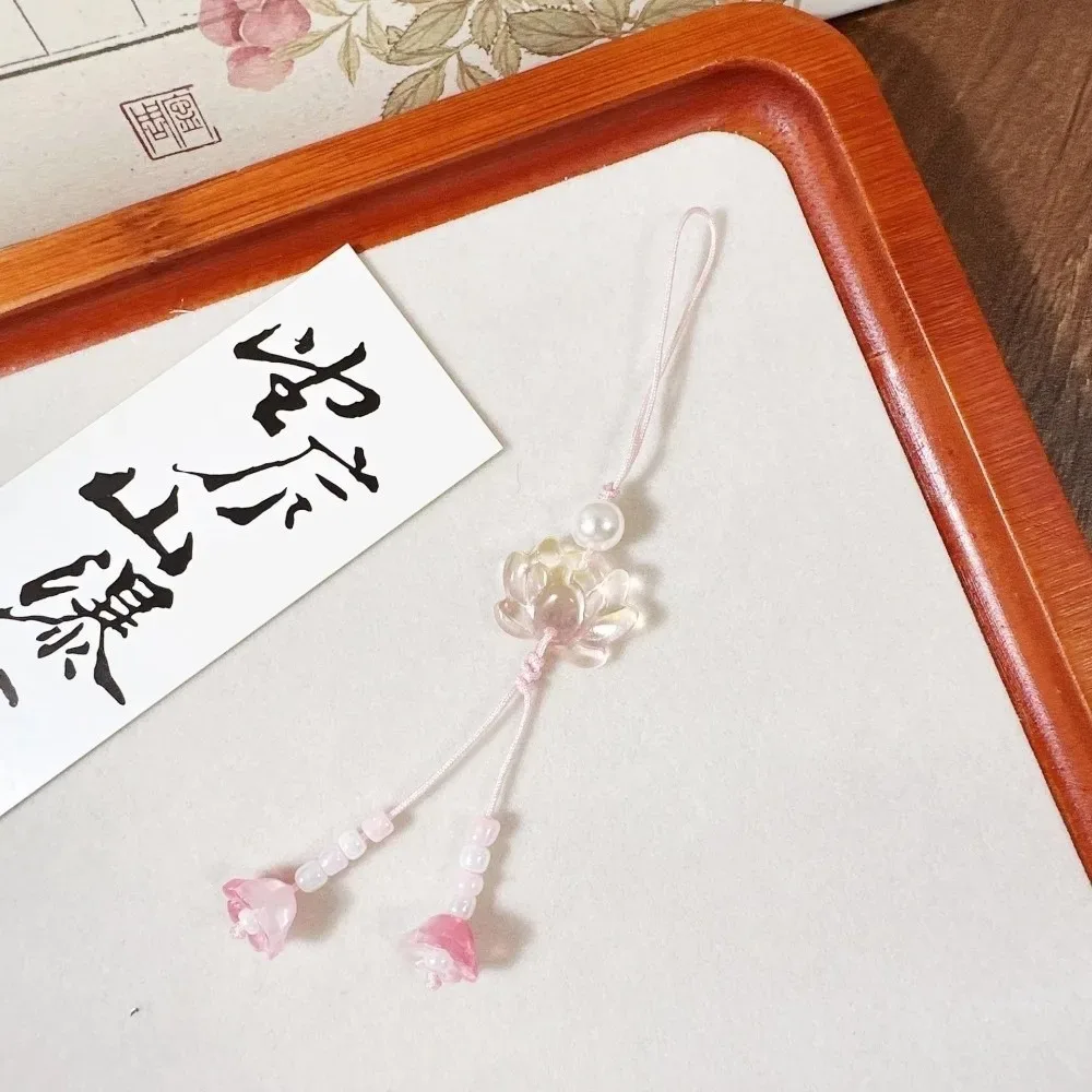accessoire de bijouterie, pendentif lotus perlé de style chinois, fait main, vintage, chaîne pour appareil photo, décoration à suspendre pour sac à dos