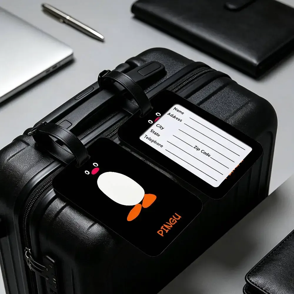 étiquette de bagage classique p-pingu en pvc, porte-carte d'information, marqueur de nom anti-perte pour sac à dos