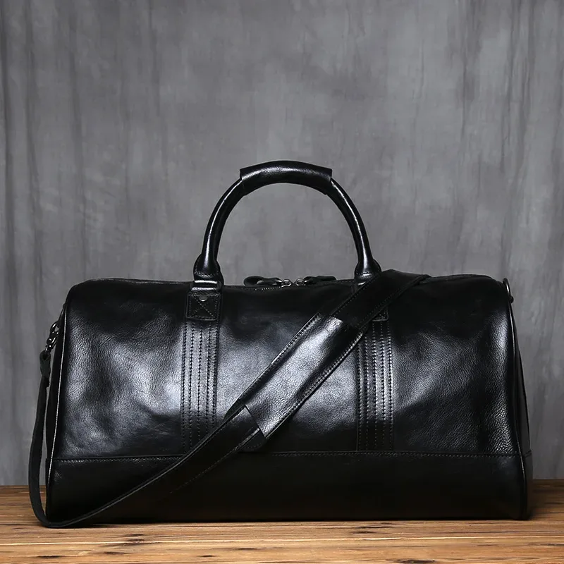 nzpj – sac de voyage en cuir véritable pour hommes, sac à main en cuir de vache naturel, sac à bandoulière décontracté, sac à bagages de grande capacité pour ordinateur portable de 16 pouces