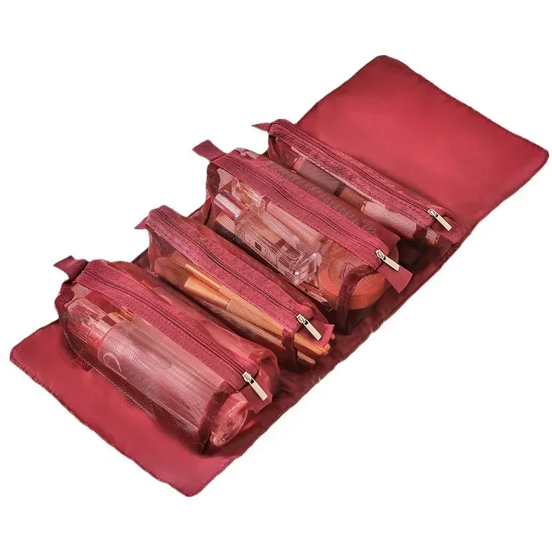 trousse de maquillage quatre-en-un amovible, trousse de voyage pliable multifonctionnelle et simple pour femmes, rangement de cosmétiques et de produits de toilette