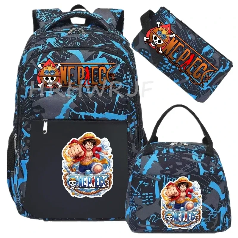 sac à dos one piece monkey d luffy 3 pièces camouflage pour adolescents, sacs d'école pour ordinateur portable, collégiens/lycéens, sacs de voyage en plein air, mochilas