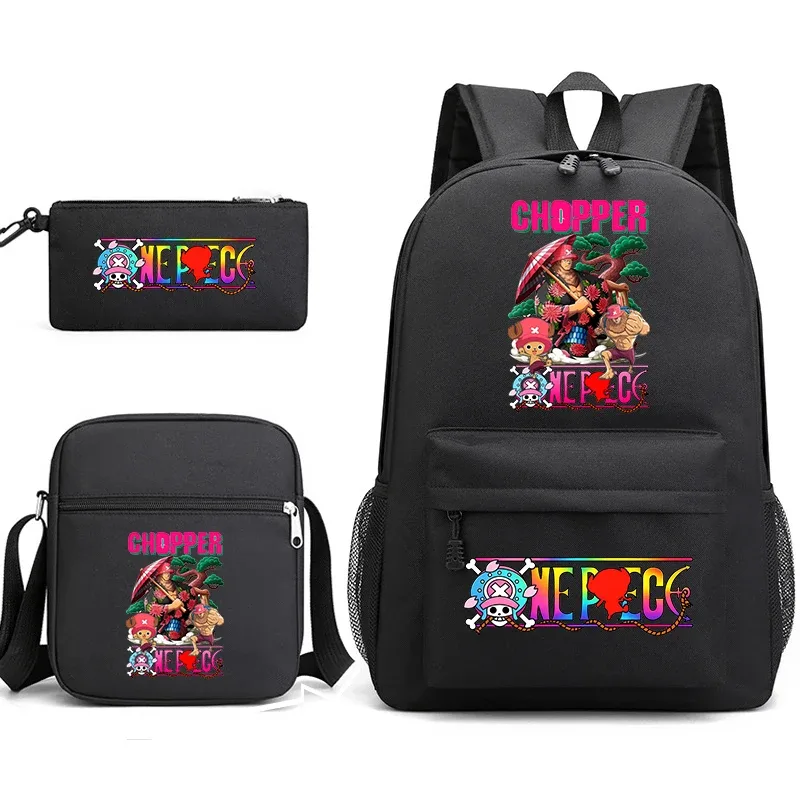ensemble de sacs à dos d'école imprimés one piece tony tony chopper pour garçons et filles, sac mignon d'anime avec sac à bandoulière et étui à crayons