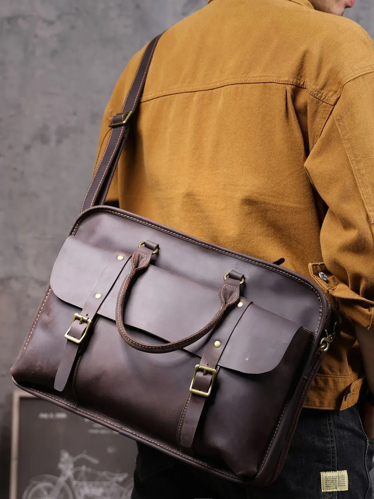 Porte-documents vintage en cuir de vache véritable pour homme, grand format, décontracté, de créateur, fait main, sacoche pour ordinateur, sac messager