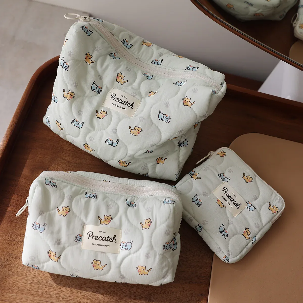 sac de rangement multi-modèles frais imprimé chat mignon, sac à cosmétiques, serviette hygiénique, sac physiologique, petit sac de maquillage portable pour filles