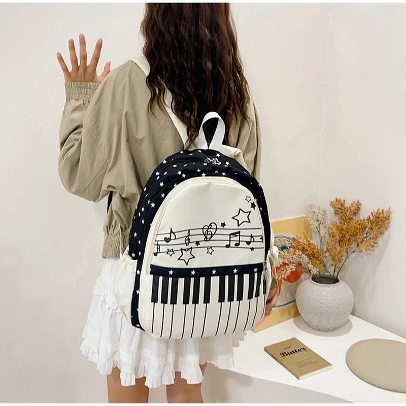 sac à dos coréen à pois pour piano, sac d'étudiant tendance, sac de voyage décontracté, sac à dos de grande capacité léger pour ordinateur portable
