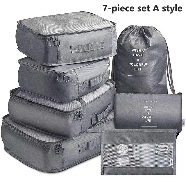sacs de rangement pour organisateur de voyage, 7 pièces, cube de garde-robe, valise, ensemble de cubes d'emballage, bagages, vêtements, pochette à chaussures pliante