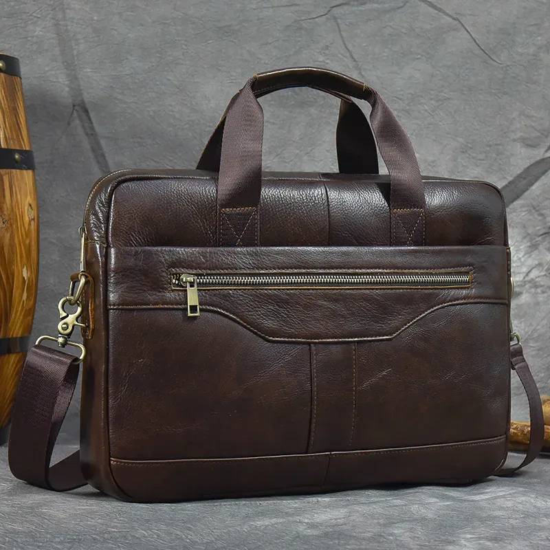 porte-documents en cuir véritable pour ordinateur portable 15.6 pouces, sac à main en peau de vache pour hommes, sac à bandoulière en cuir
