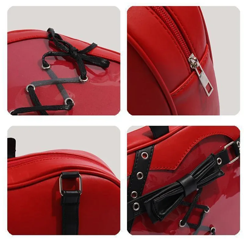 sac à dos ita bag en forme de pomme rouge, style gothique lolita, avec nœud et lacets croisés, fenêtre transparente pour présentation de poupées, sac à dos exquis pour filles