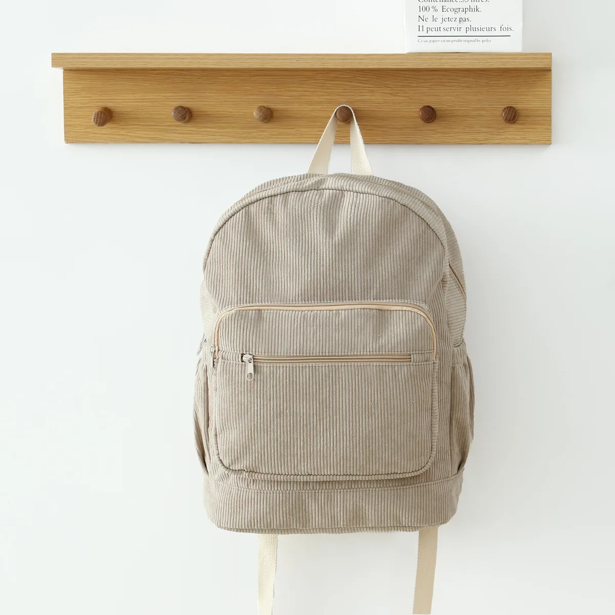 sac à dos en velours côtelé avec fermeture éclair pour fille adolescente, sacoche d'école, décontracté, pour voyage en plein air