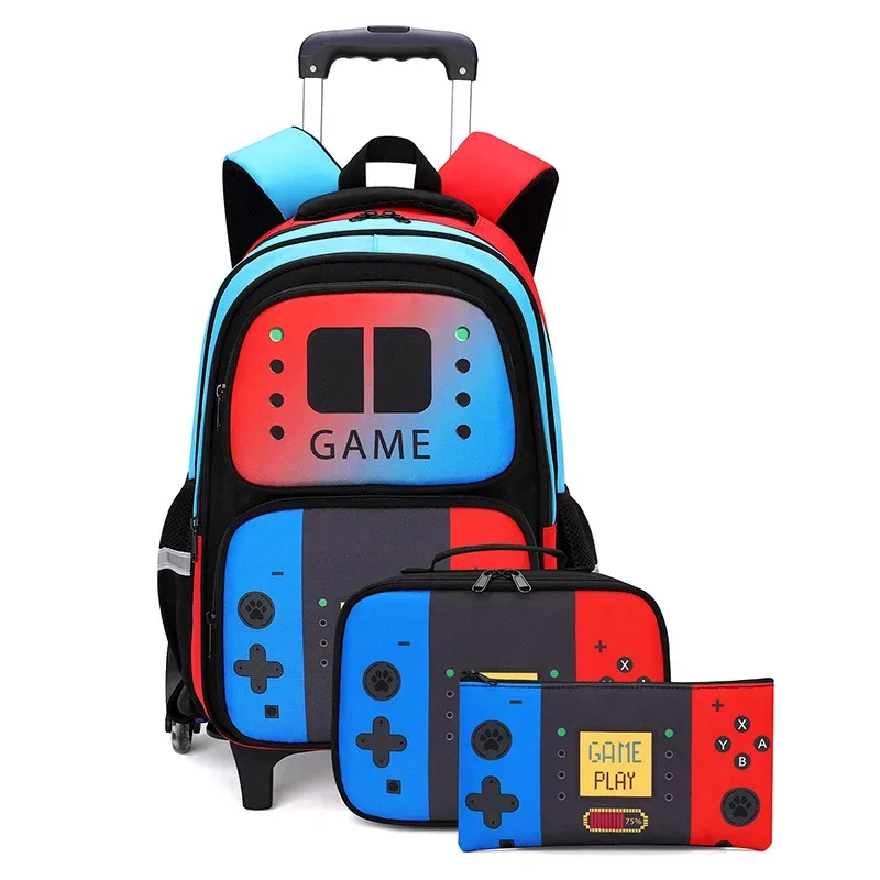 sac d'école enfants sac à dos roulant pour garçon sac à dos à roulettes sac d'école avec roues chariot bookbag bagage à main avec sac à déjeuner