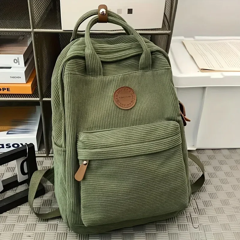 Sac à dos décontracté en velours côtelé pour adolescents, compartiment pour ordinateur portable 14 pouces, sac pour lycée et université avec poche zippée, sacs à dos pour l'école