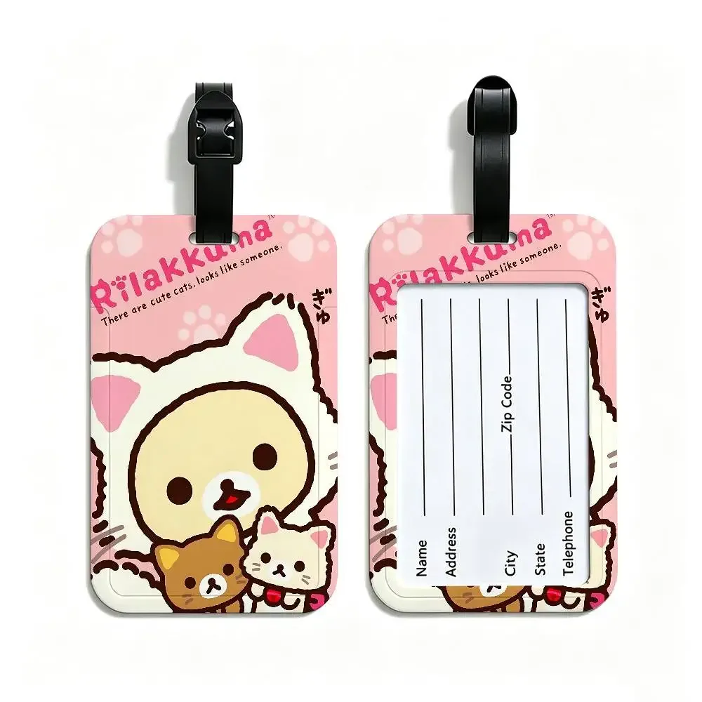 étiquette de bagage de voyage rilakkuma mignonne en dessin animé, étui en pvc pour carte d'information, marqueur de nom anti-perte pour sac à dos.