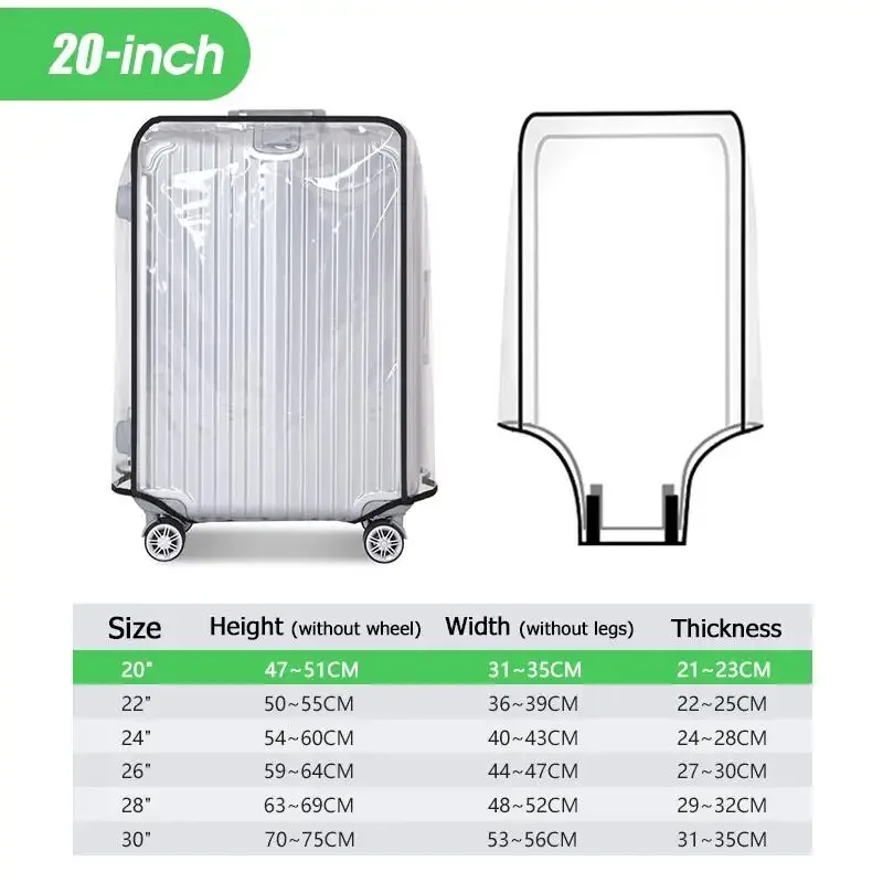 housse de bagage transparente de voyage, imperméable et anti-poussière, en pvc, résistante à l'usure, convient aux valises de 20 à 30 pouces