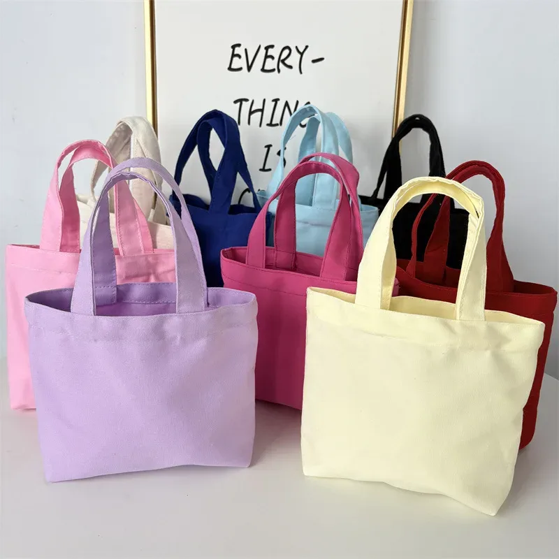 sac fourre-tout coréen en toile, couleur unie simple, sacs de shopping tendance, petits sacs pour le quotidien, sac à main pliable décontracté