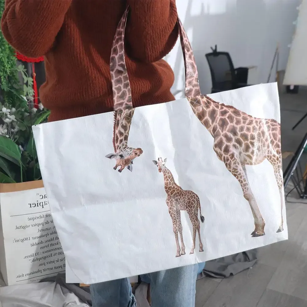 Sac de courses à bandoulière motif girafe, grande capacité, sac écologique portable, sac à main écologique, sac tissé, sac de voyage