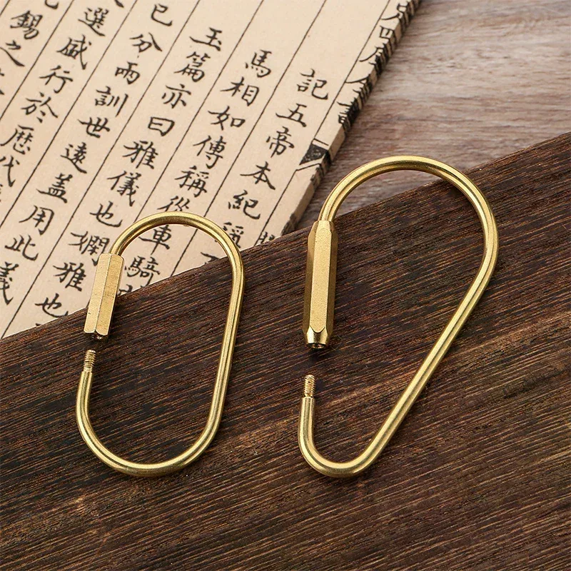 1 pièce mousqueton simple en laiton à verrouillage par vis, forme d, ovale, en forme de goutte d'eau, pour porte-clés, fixation sur ceinture, accessoire de sac à dos, cadeau