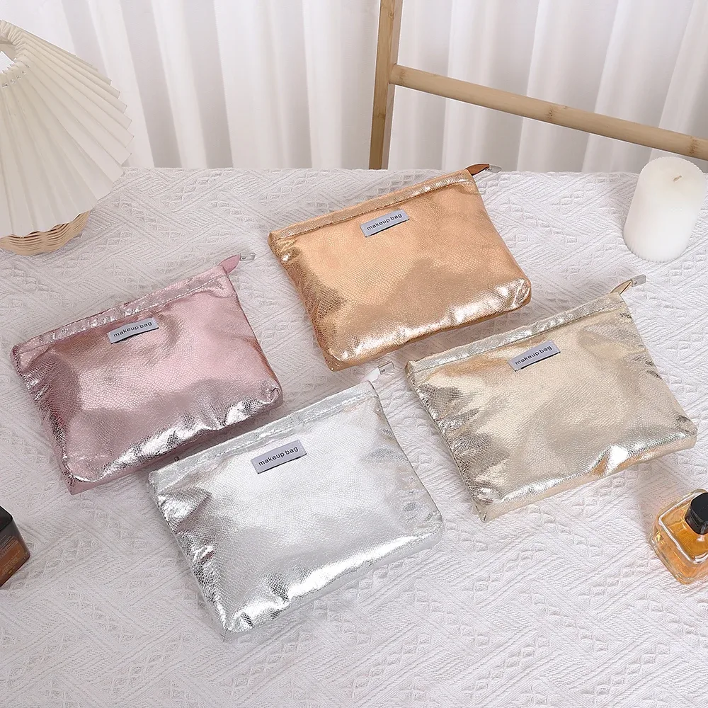 pochette de maquillage à paillettes brillantes 4 couleurs, sac à main portable pour femmes, rangement d'articles de toilette cosmétiques, pochette organisateur doré, sac à fermeture éclair
