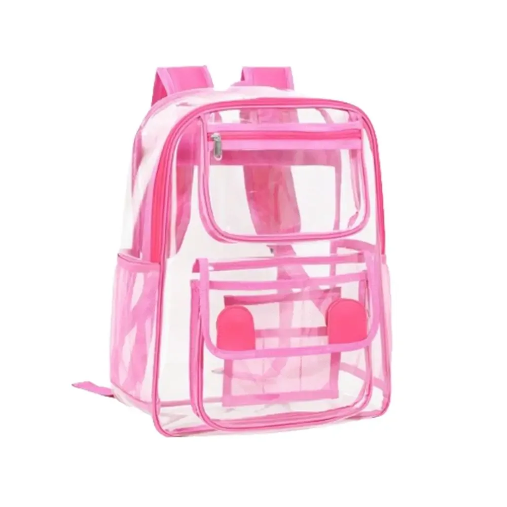 sac à dos transparent décontracté de grande capacité avec fermeture éclair, portable, en pvc, imperméable, visible, pour le sport en plein air et les voyages.