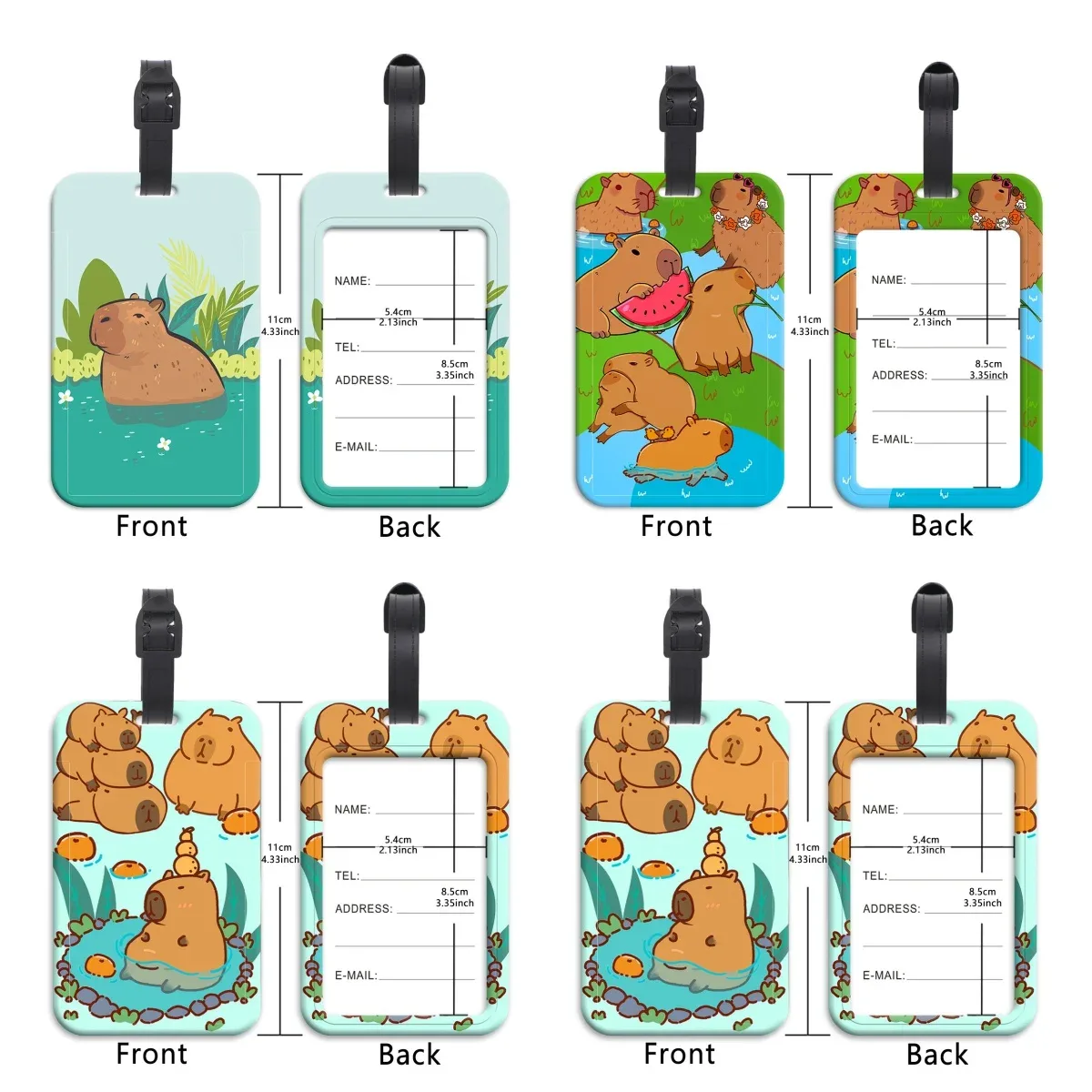 Étiquettes de bagage animaux mignons – Porte-adresses et noms pour valises – Étiquettes de bagage de voyage portables – Accessoires de valise
