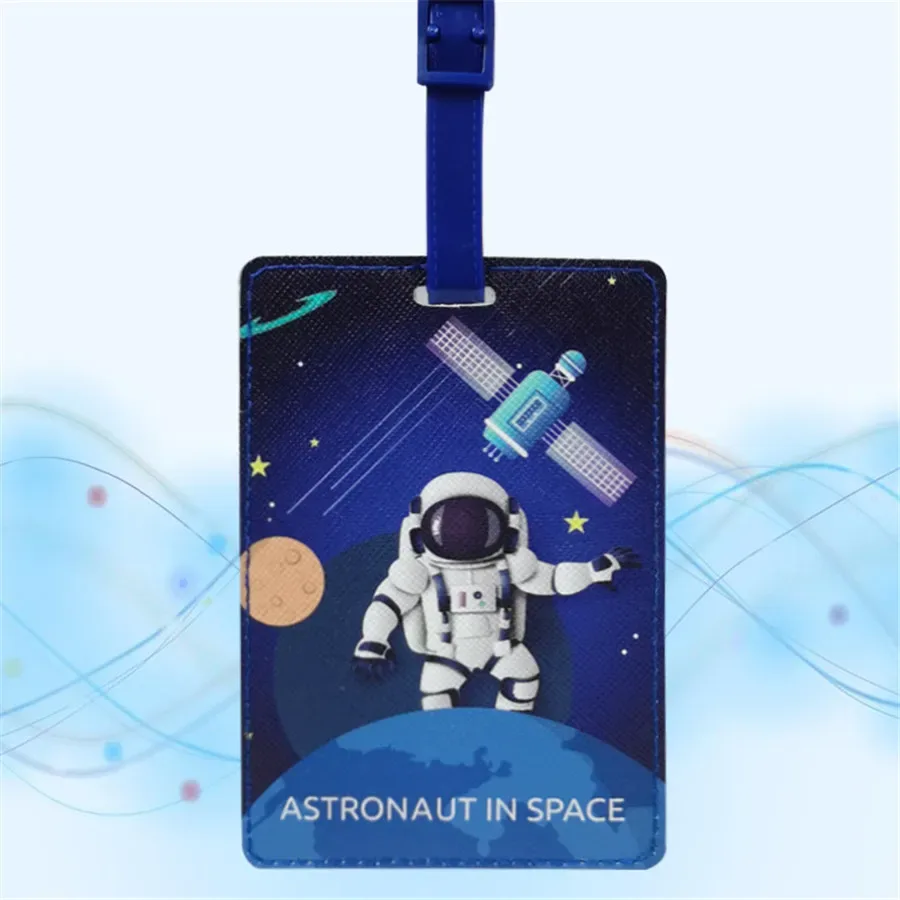 étiquette à bagages créative astronaute, accessoires de voyage, porte-adresse en pu pour valise, étiquette d'embarquement de haute qualité, étiquette portable