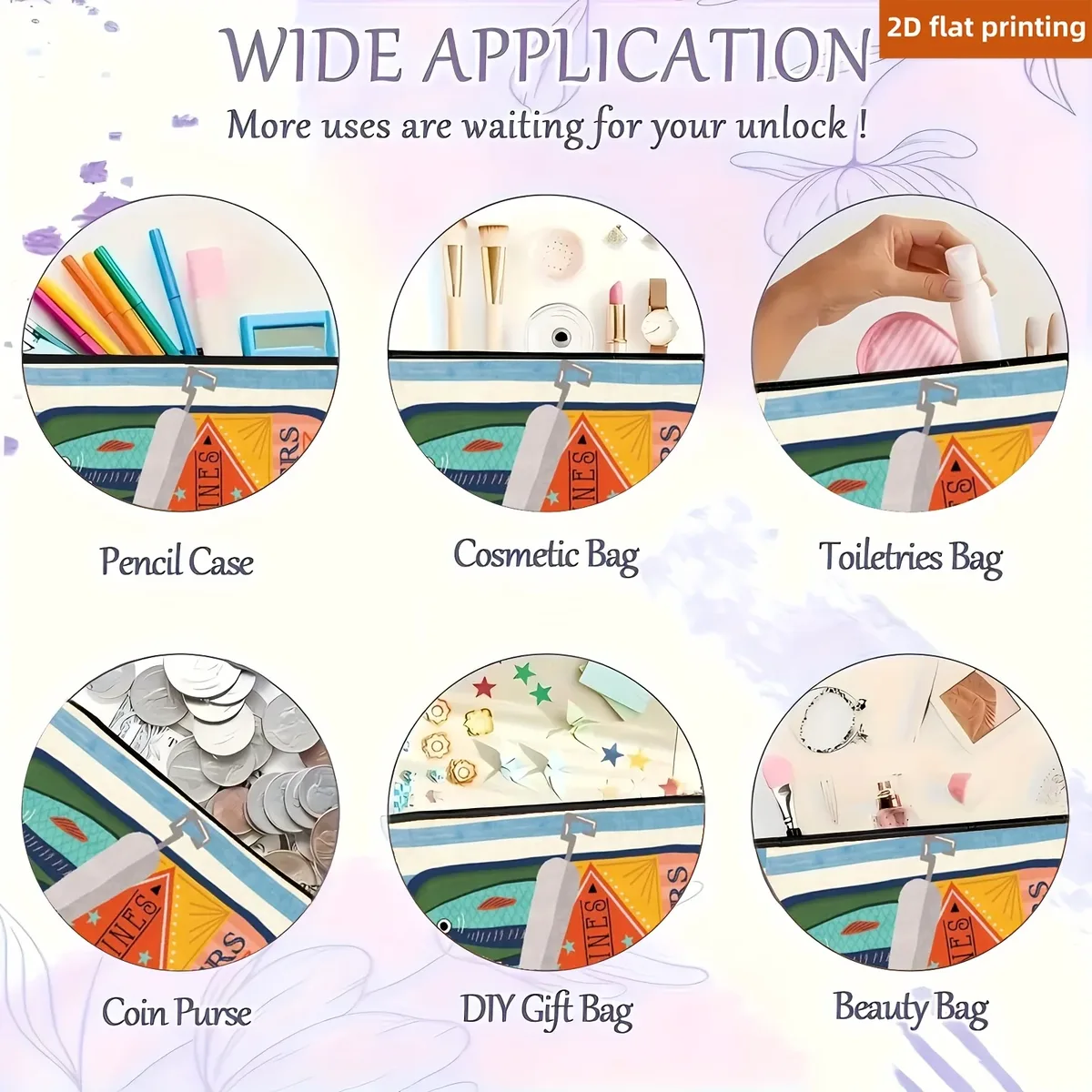trousse de maquillage graphique sardine partners – pochette de voyage en lin beige, pliable et légère avec fermeture à glissière