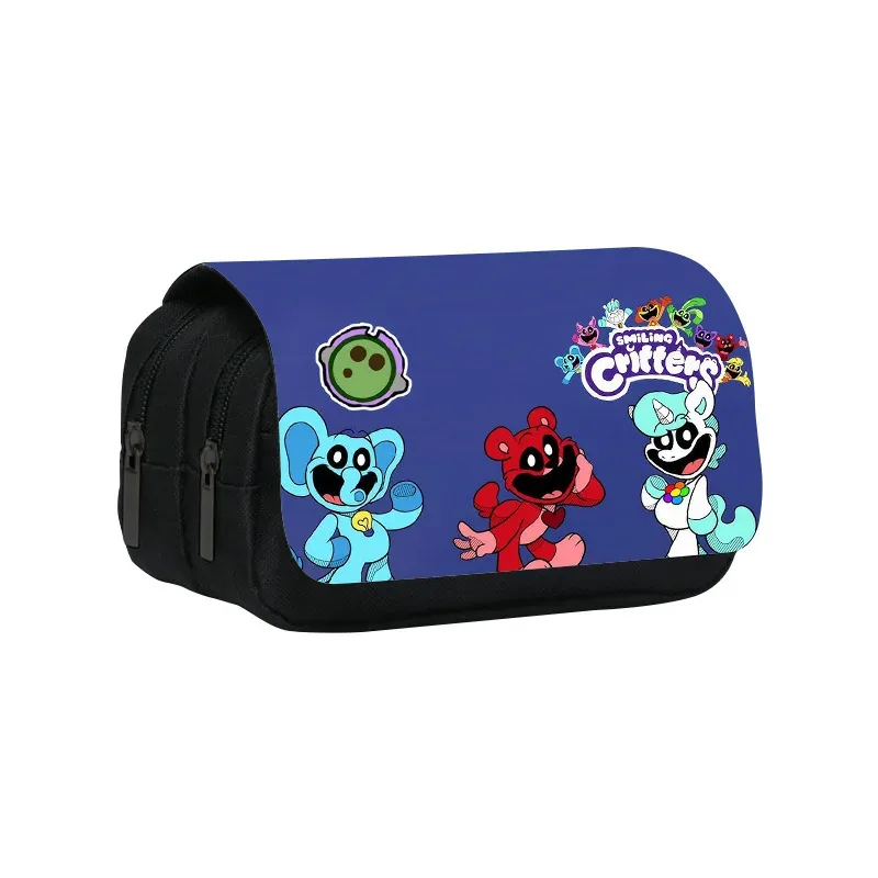 trousse à crayons double couche, créatures souriantes, 22cm/8.7 pouces, sac à stylos d'école pour étudiants, grand rangement, boîte à crayons, cadeau scolaire
