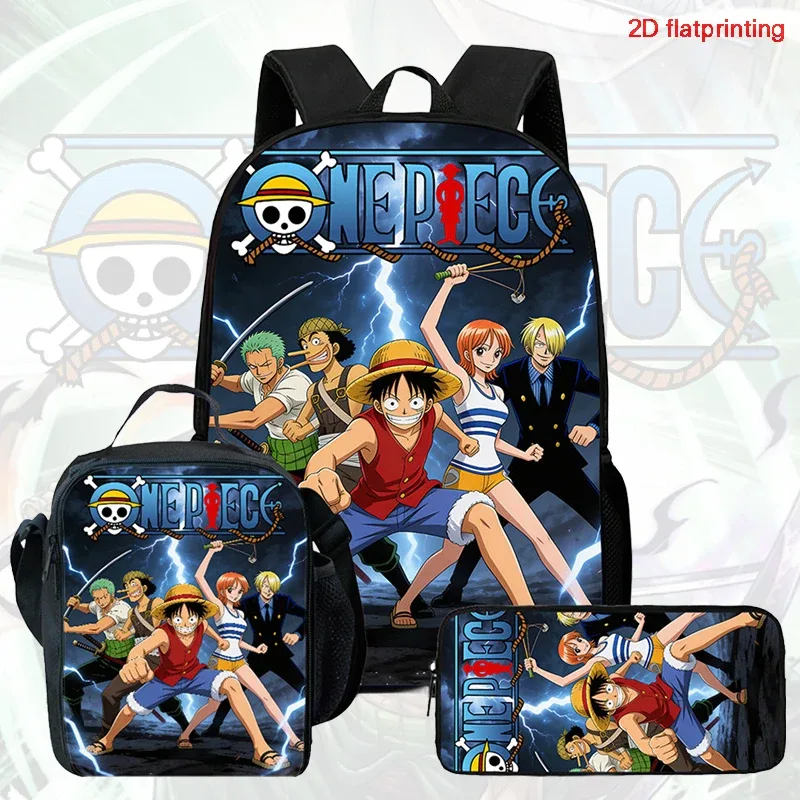 ensemble de sacs à dos scolaires 3 en 1 imprimé one piece, grande capacité, léger, avec trousse et sac à lunch