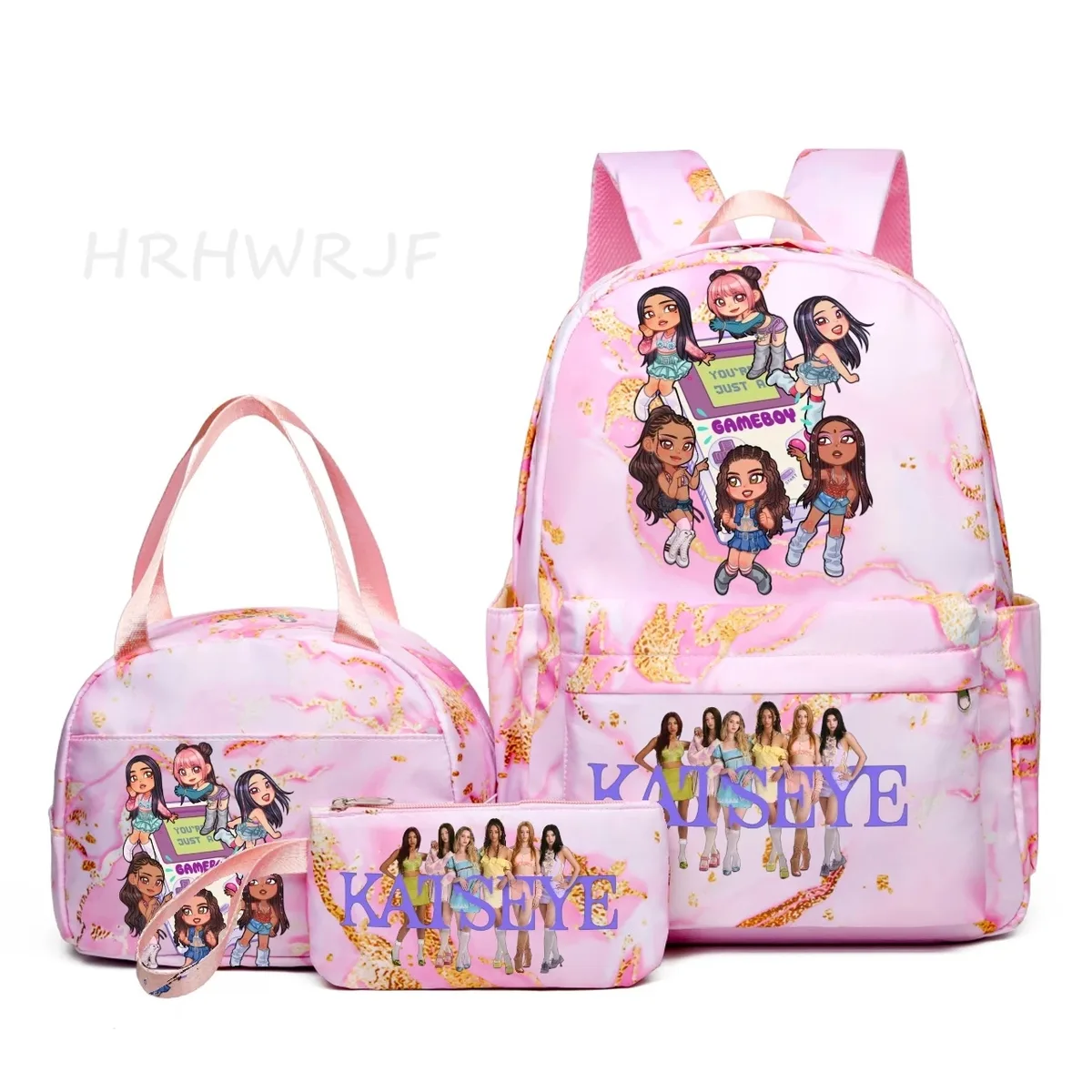 nouveau sac à dos katseye 3 pièces, dégradé rose, grande capacité pour adolescents, avec sac à bandoulière, idéal pour l'école et les voyages, pour usage quotidien