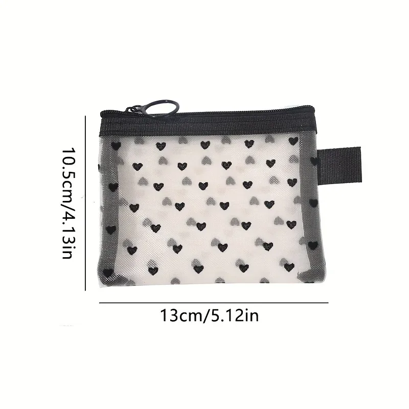 sac de maquillage en maille transparente en forme de cœur, pochette de rangement de cosmétiques multifonction pour femmes, sac de rangement de toilette portable pour dames 1 pièce