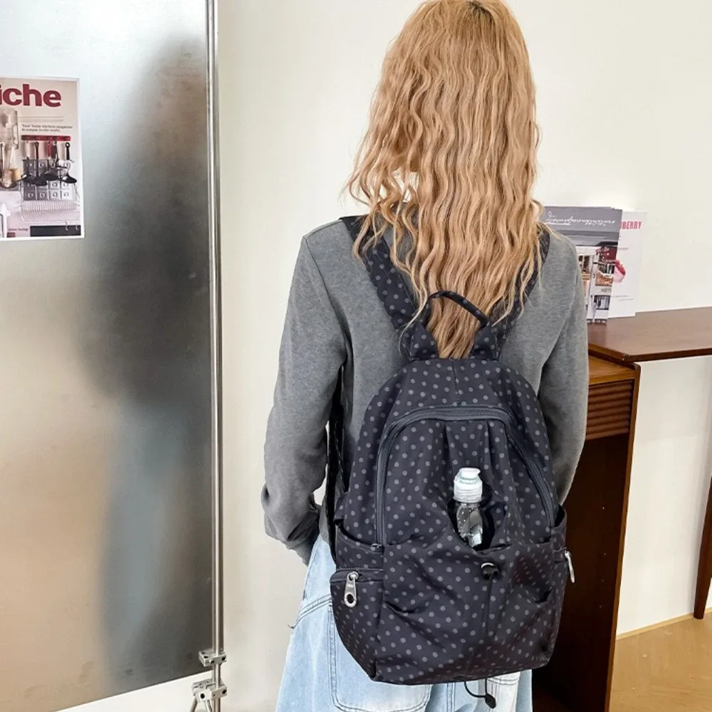 Sac à dos coréen à pois pour femme, style preppy, polyvalent, léger en nylon, idéal pour étudiants, voyages et usage quotidien