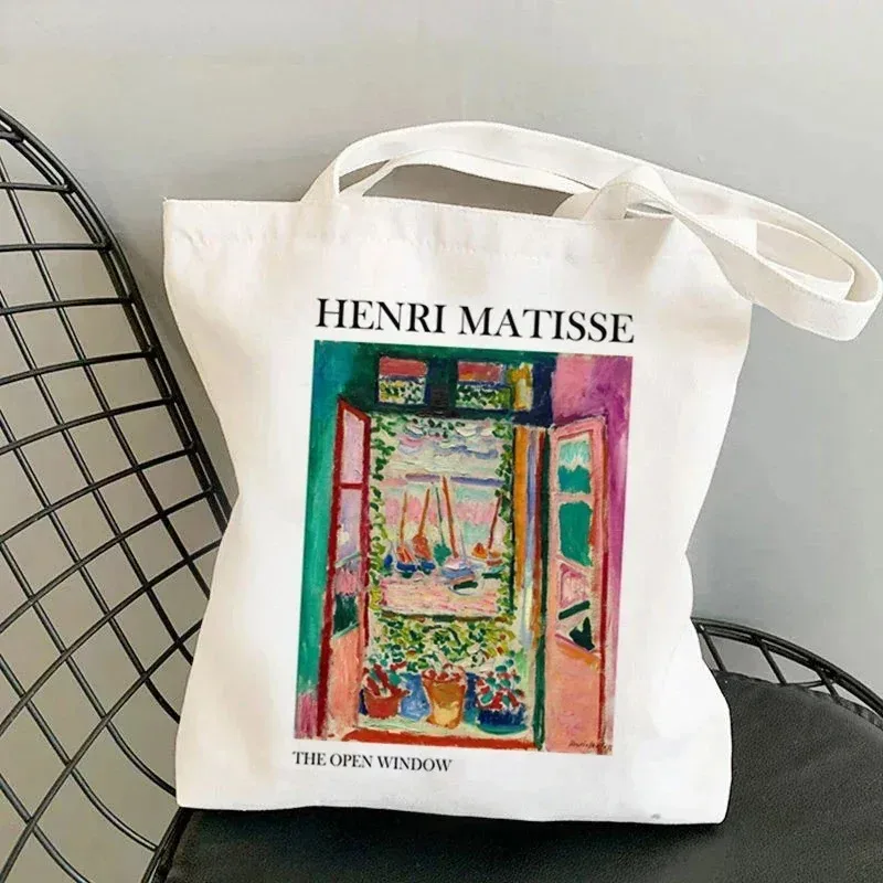 sac fourre-tout en toile artistique matisse the pink studio, durable, écologique, pour le travail, l'école, les courses, les trajets quotidiens, le yoga, sac à main à bandoulière