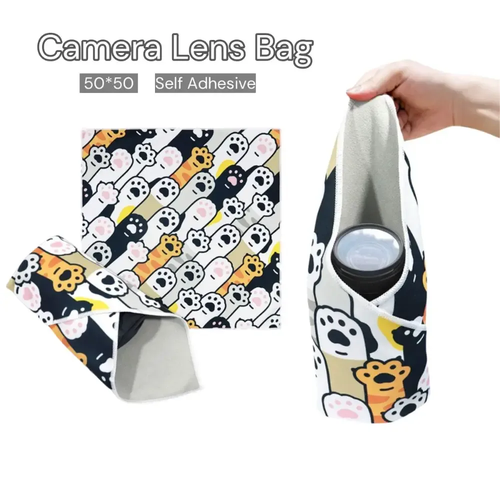 Tissu protecteur d'objectif 50x50cm, enveloppe de protection carrée pliable pour appareil photo, tissu auto-adhésif multi-usages, sac de rangement cosmétique