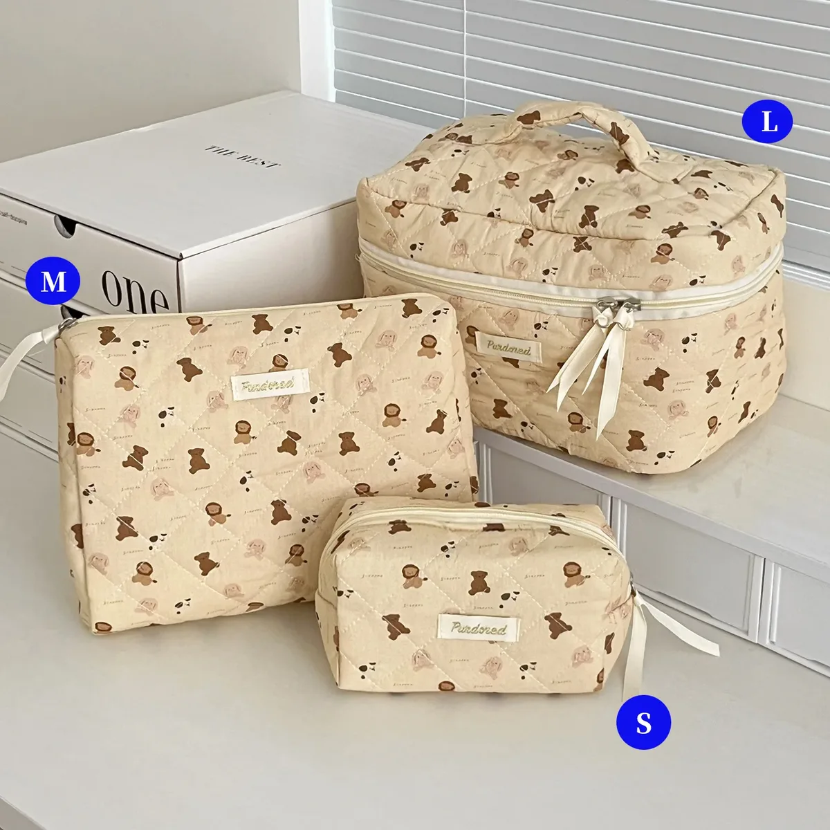 ensemble de trousses de toilette matelassées à fleurs style yt ins, en coton, pour organiser les cosmétiques, sacs de voyage pour articles de toilette, comme cadeau pour filles