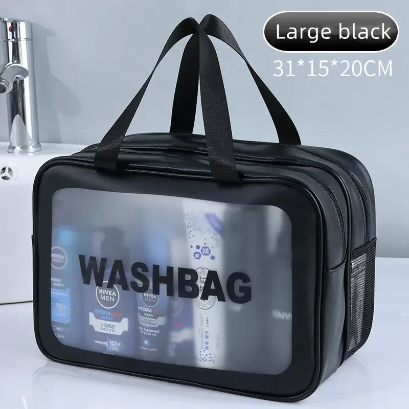 sac de maquillage en pu double transparent, séparation sèche-humide, sac de lavage portable, sac de rangement de cosmétiques, voyage fitness, essentiels de natation