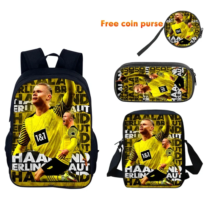haaland-sac à dos durable d'école pour garçon et fille, trousse à crayons, ordinateur, football, livre de dehors, meilleur cadeau, ensemble de 3 pièces