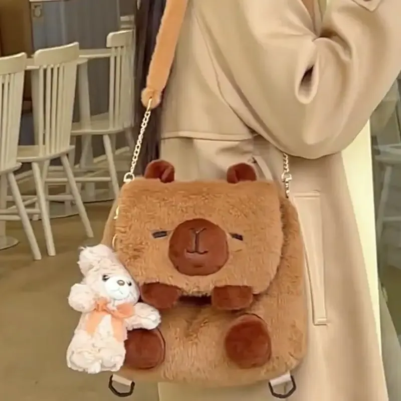 dessin animé mignon grande capacité kawaii capybara en peluche sac à dos cartable étudiant femmes sac à bandoulière sac à bandoulière sac à main sacs à main