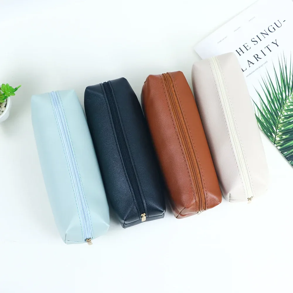 étui à crayons de bureau en cuir pu personnalisé avec initiales, organisateur de pinceaux de maquillage, sac de rangement pour maquillage