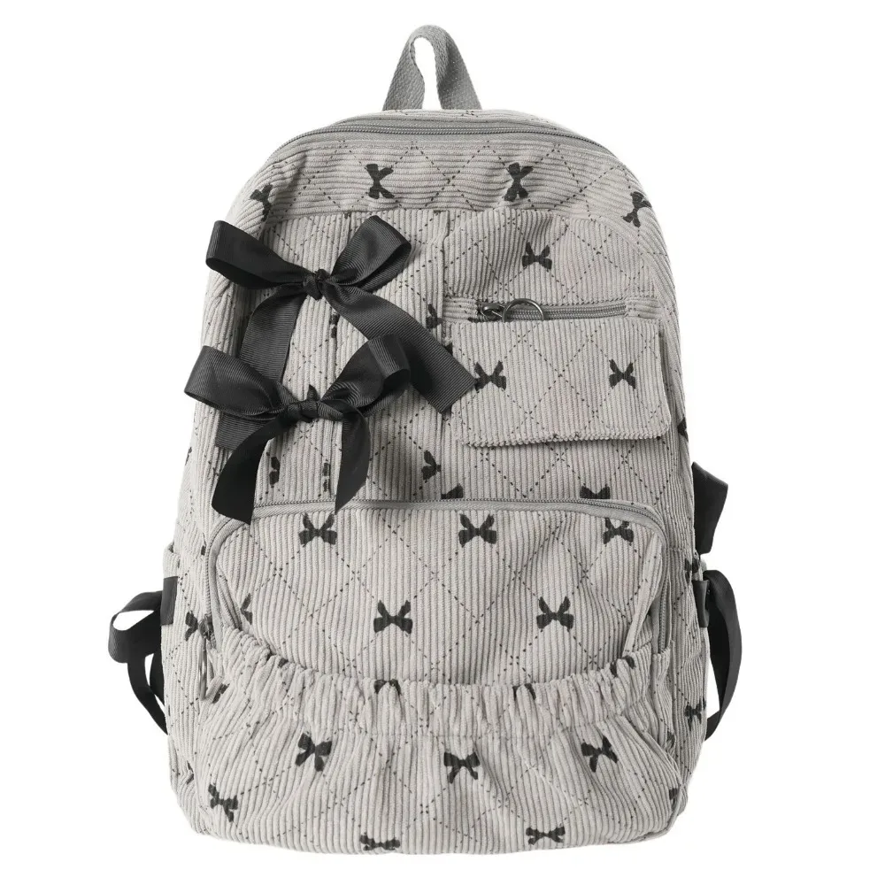 sac à dos scolaire en velours côtelé à nœud, style ins, imprimé nœud, polyvalent, grande capacité, pour étudiants et femmes