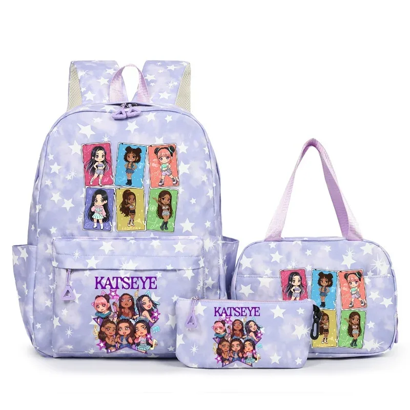 sac à dos katseye music avec imprimé neige, capacité 3 pièces, pour étudiants du collège/lycée, avec sac à déjeuner, sac de voyage, mochila pour femme